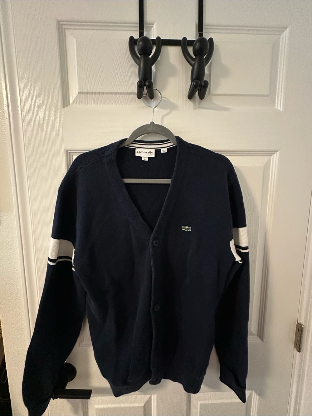 Lacoste Men’s Navy Cardigan with White Sleeve Stripes